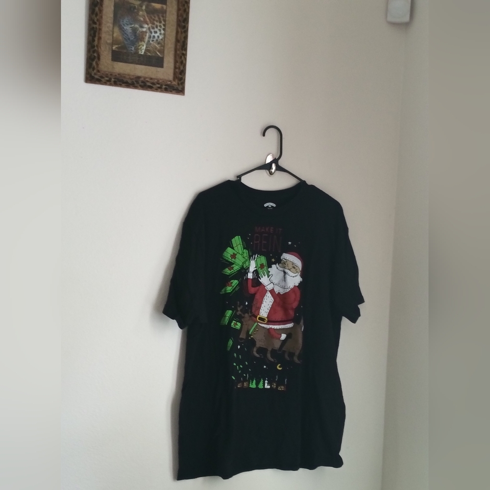 Holiday Time Black T-Shirt With Santa MAKE IT REIN